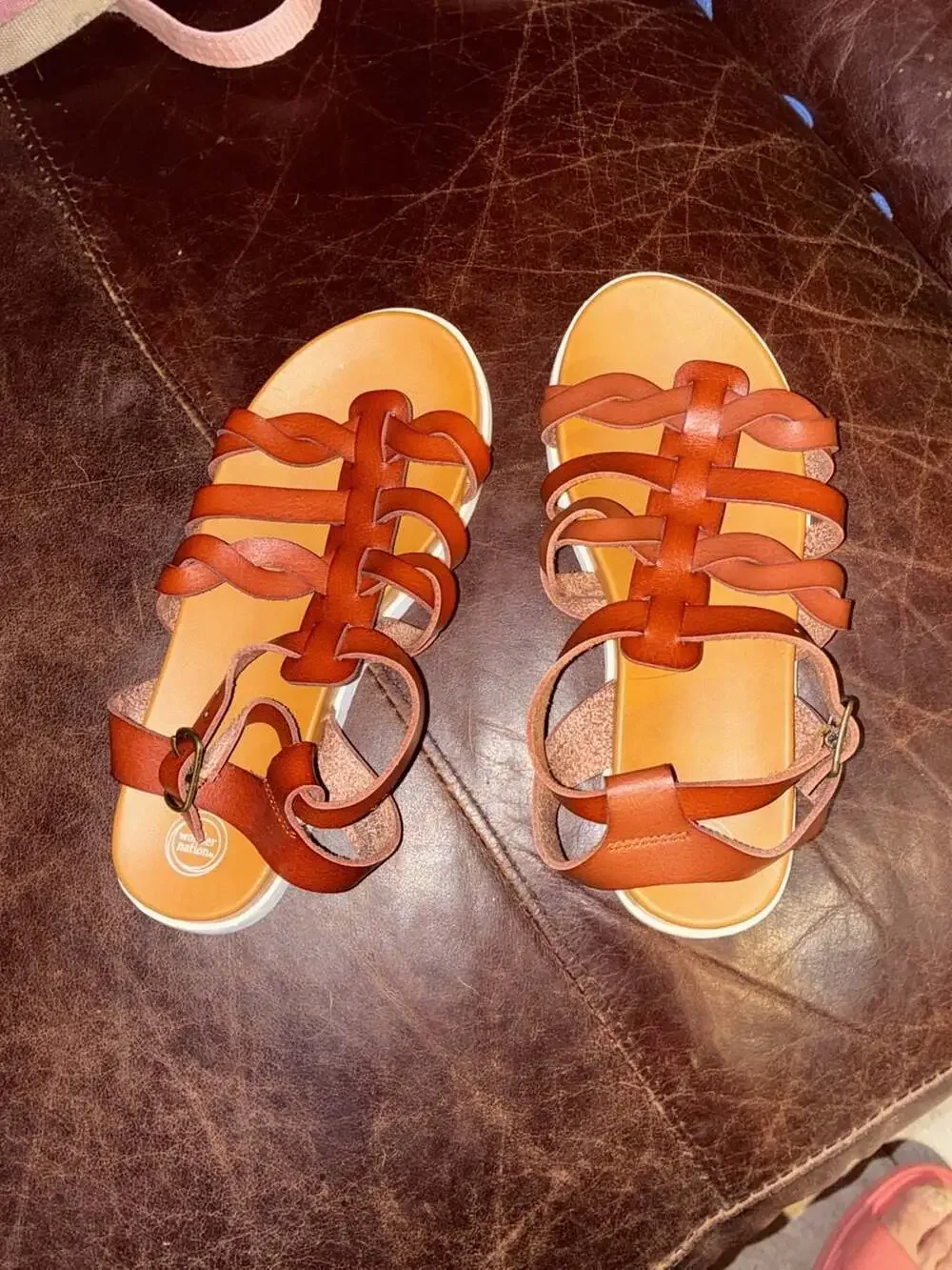 Wonder Nation Girls Brown Faux Leather Gladiator Sandals Size 2